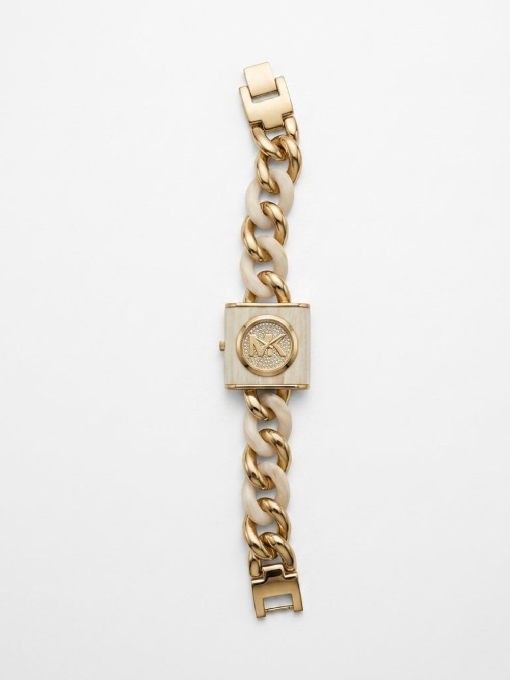 Rare Michael Kors Runway Horn Chain Link Pavé Square Watch MK-4201